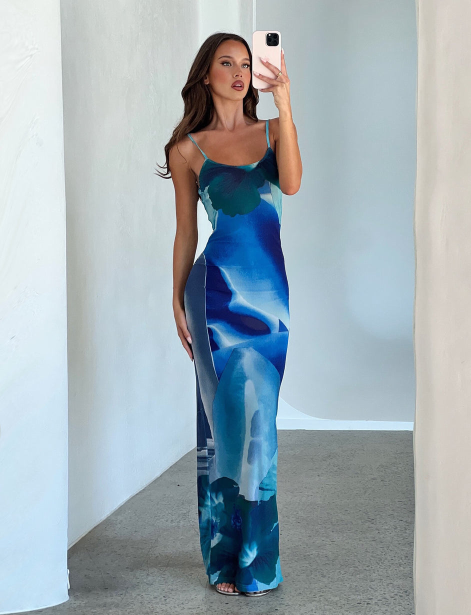 ARDON MAXI DRESS - ARTIST PRINT-BLUE NO EDIT