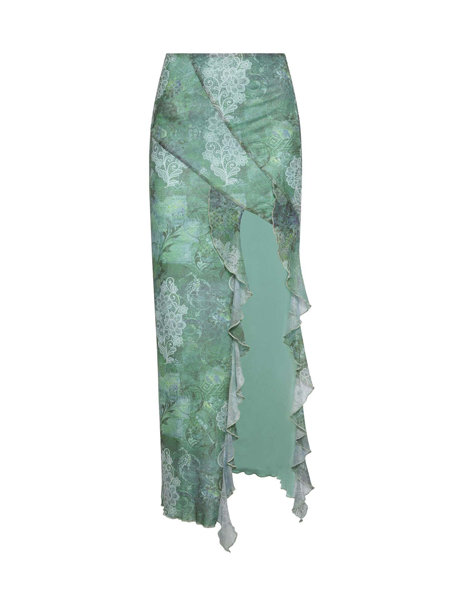 THEO SKIRT - GREEN : FLORAL NO EDIT