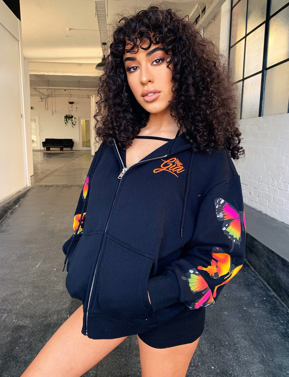 Aporia Jacket - Butterfly Print Black