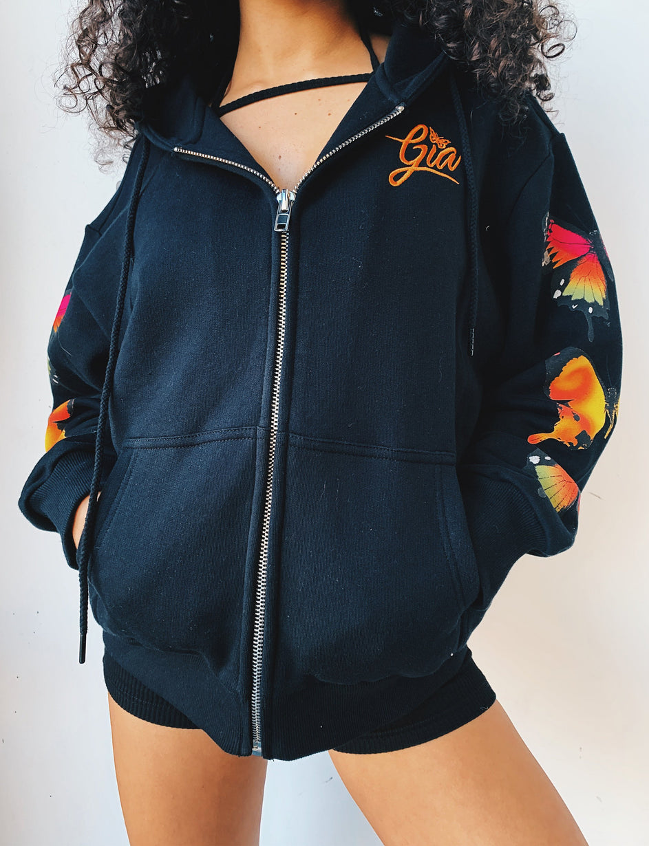 Aporia Jacket - Butterfly Print Black